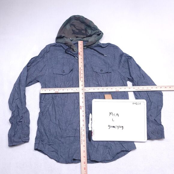 Urban Pipeline Casual Button Up Long Hoodie Mens Size Large L Gray Green - Picture 6 of 10